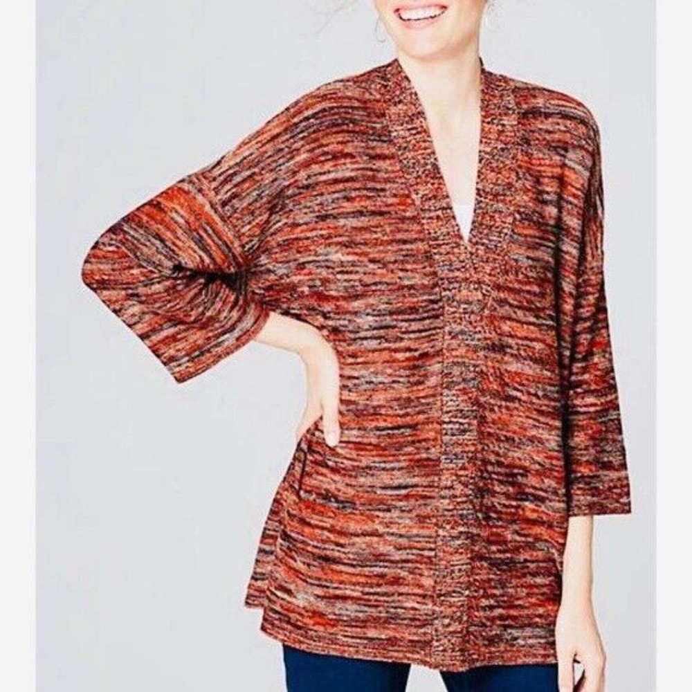 J.Jill Pure Jill Size M Campari Marled Space Dyed Knit Striped V Neck Sweater